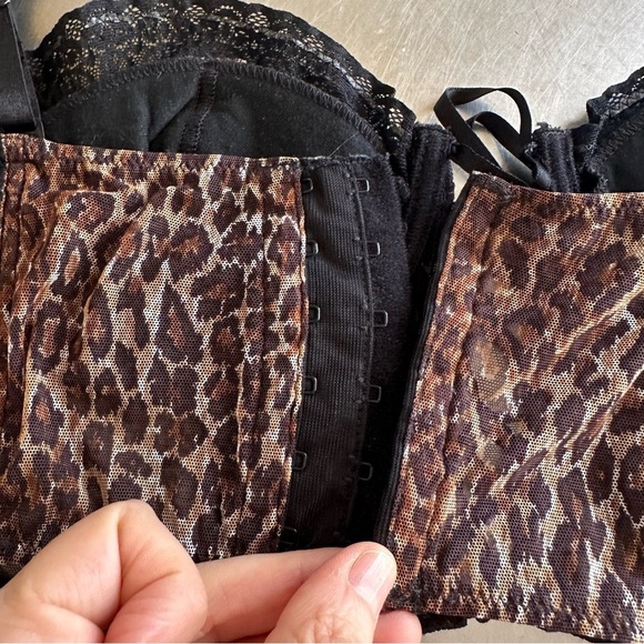 Dolce & Gabbana 90s Black Animal print Mesh Lace-up Bustier Corset 38D Medium L - Picture 10 of 16